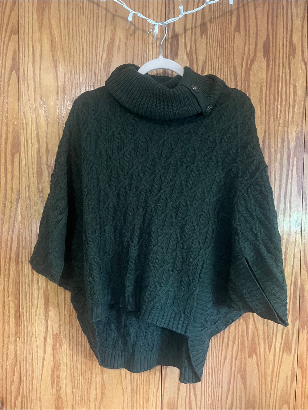 Design History Forest Green Cable Knit Button Cowl Poncho